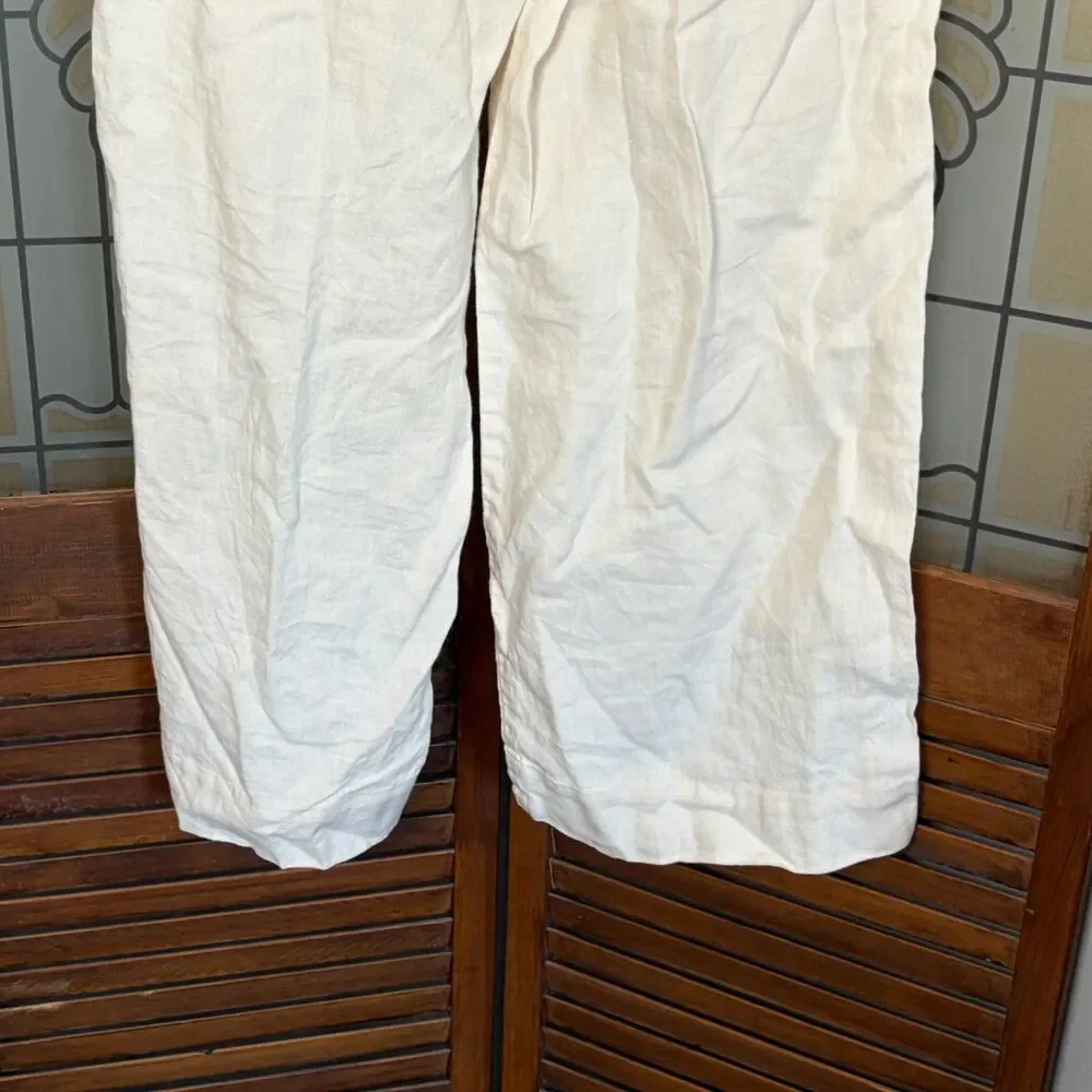 Everlane The Linen Way-High Drape Pant 100% Linen Wide Leg Ivory Size 4